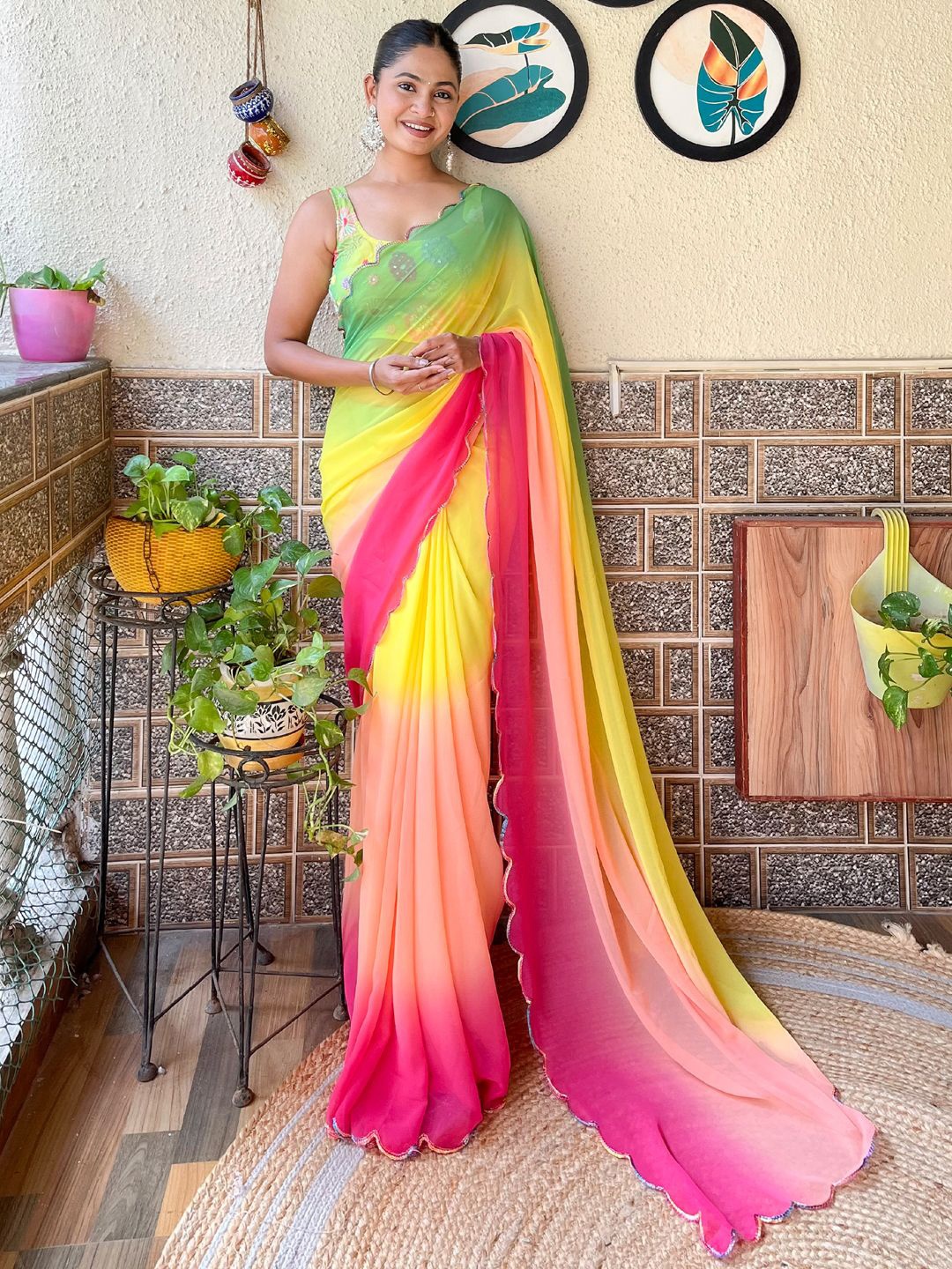 

Mitera Ombre Embroidered Saree, Yellow