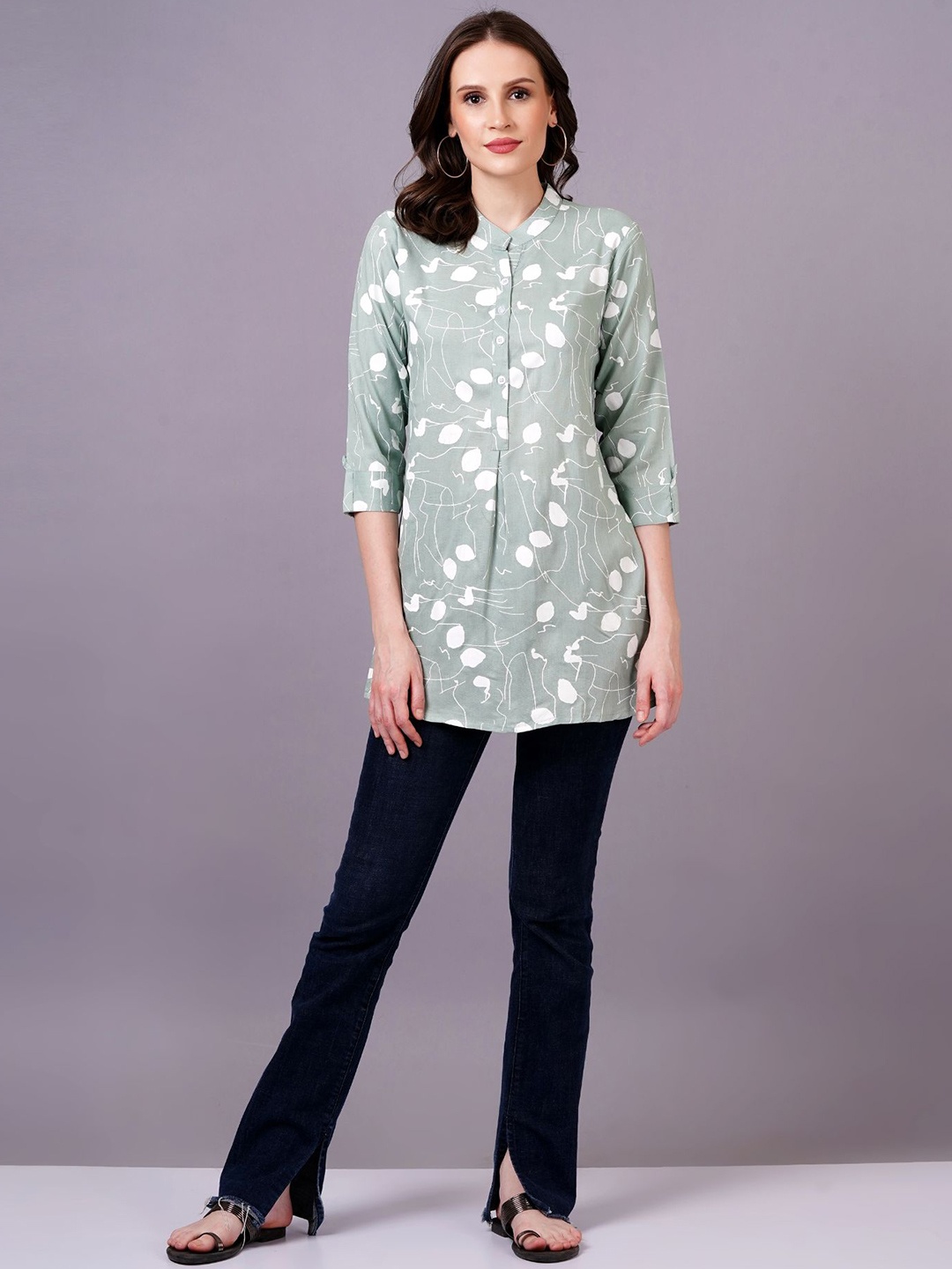 

KALINI Women Printed Shirt Style Top, Green