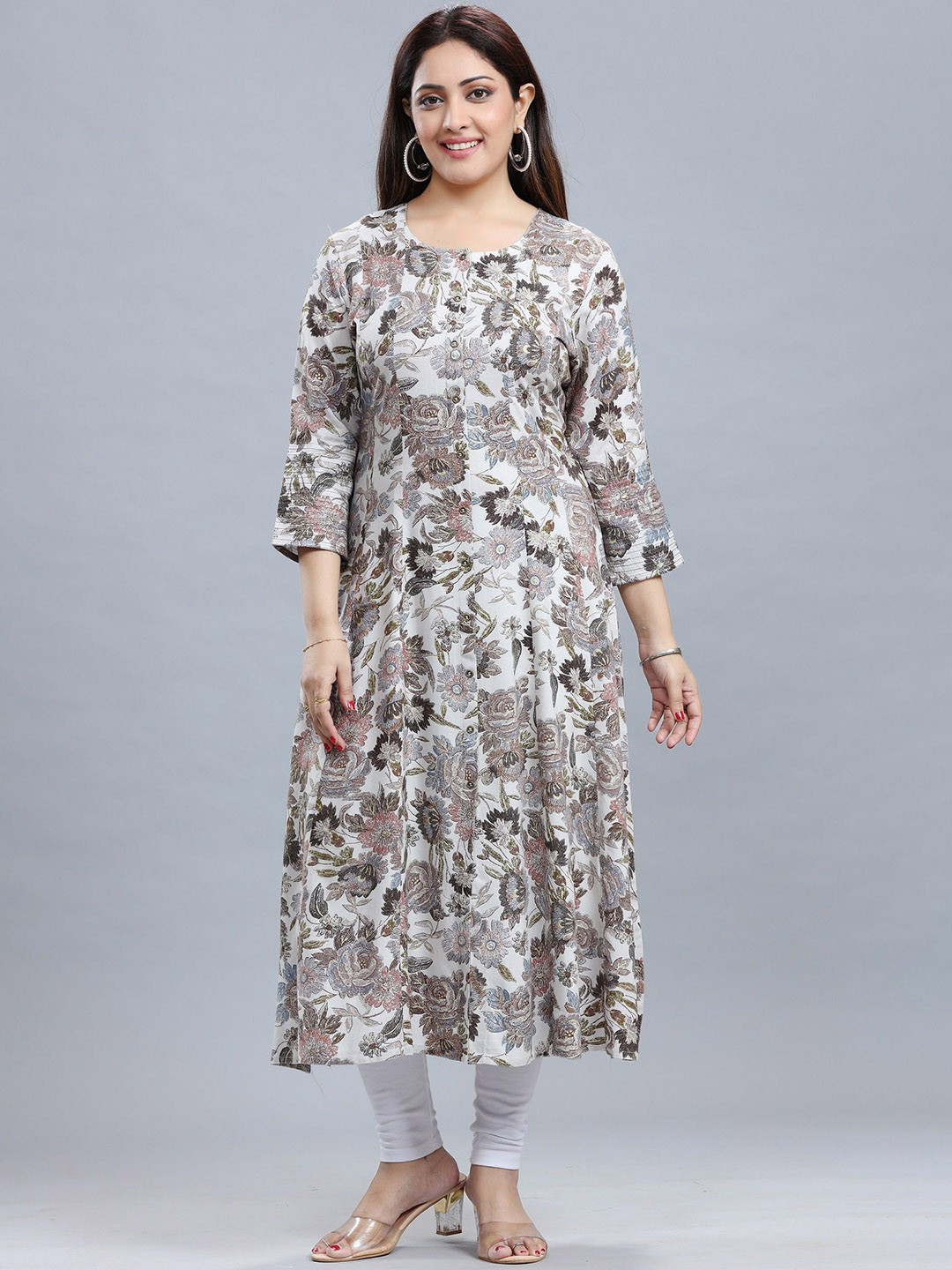 

COTTON CULTURE Floral Printed A-Line Kurta, Off white