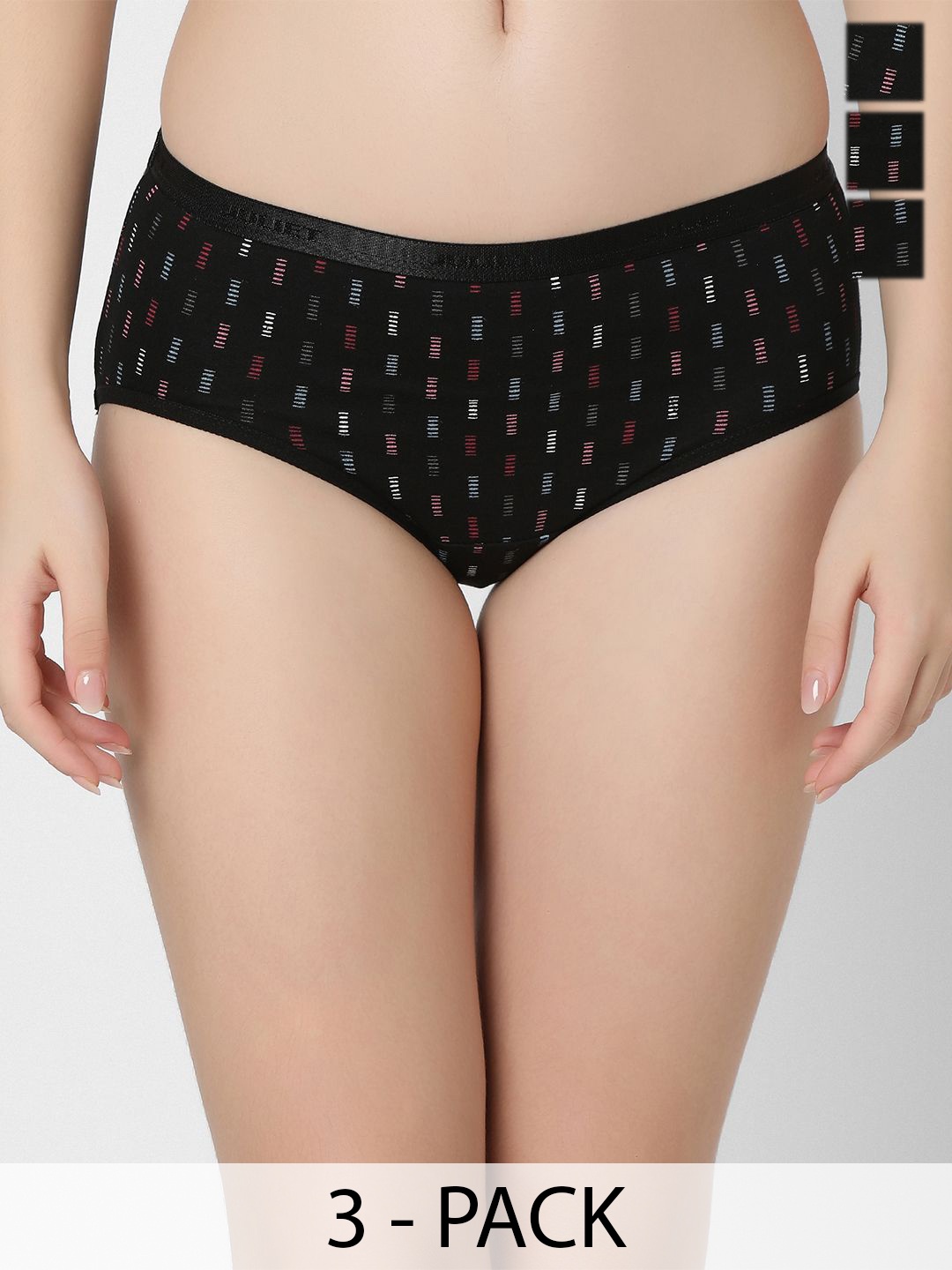 

Juliet Women Pack of 3 Low-Rise Printed Hipster Briefs, Black