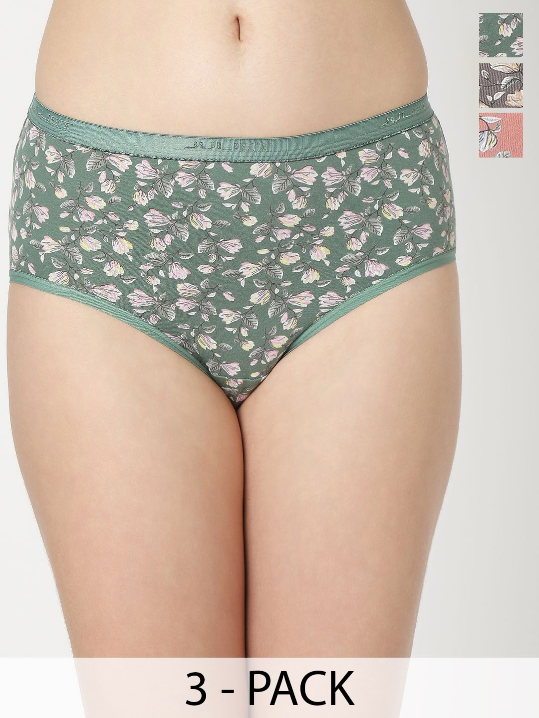 

Juliet Pack Of 3 Low-Rise Cotton Hipster Briefs - 6978-M, Green