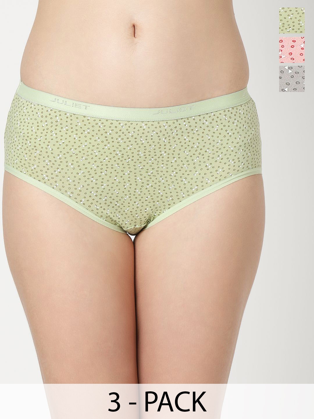 

Juliet Women Pack of 3 Mid Rise Printed Cotton Hipster Brief 6945-4XL-Multicolor, Peach