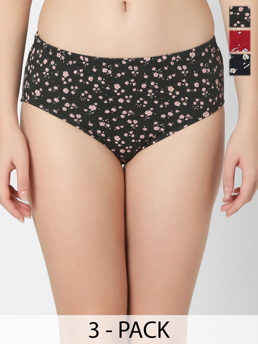 

Juliet Women Pack of 3 Printed Cotton Mid-Rise Hipster Briefs, Navy blue