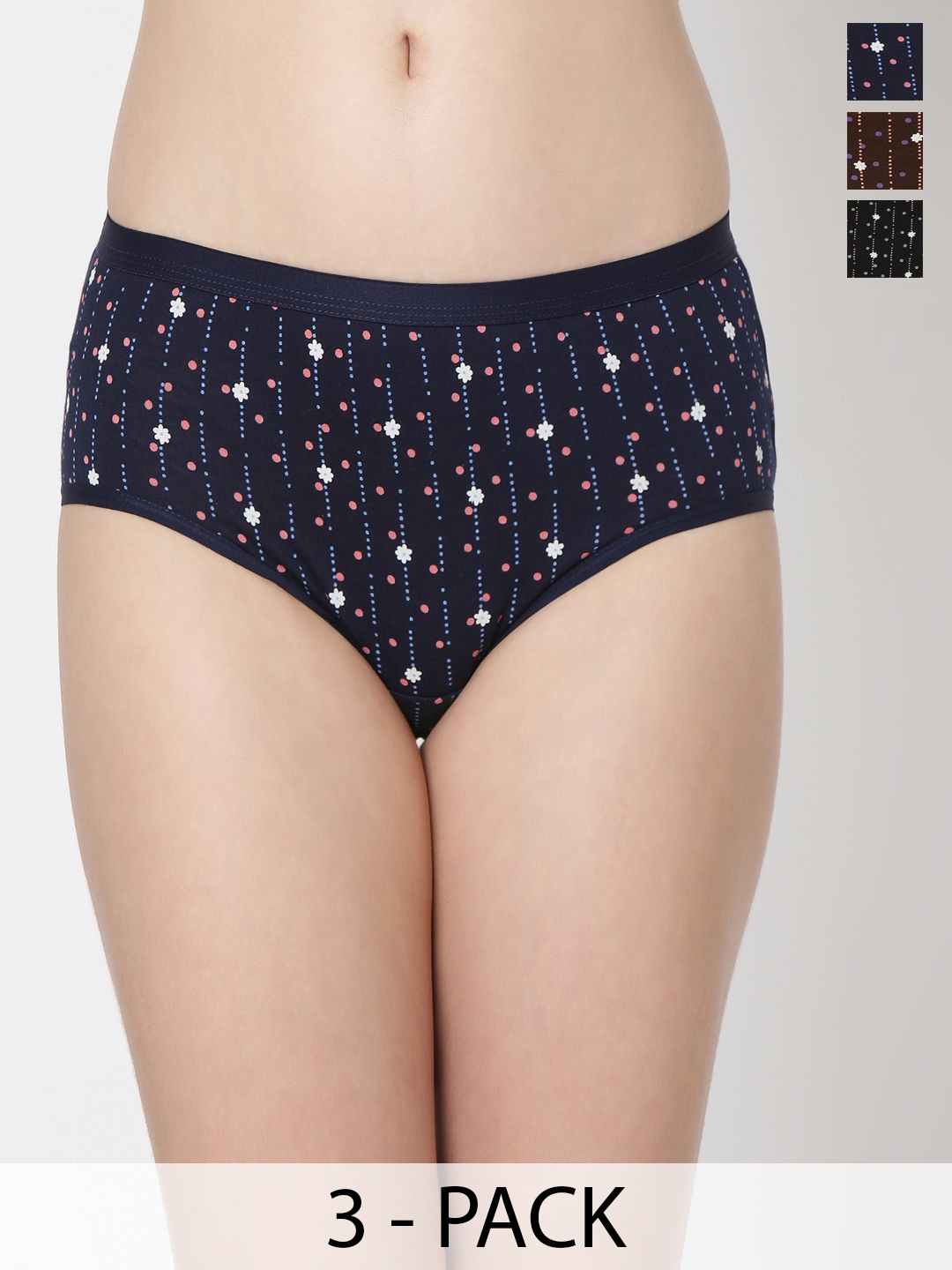 

Juliet Pack Of 3 Women Printed Cotton Assorted Briefs, Navy blue