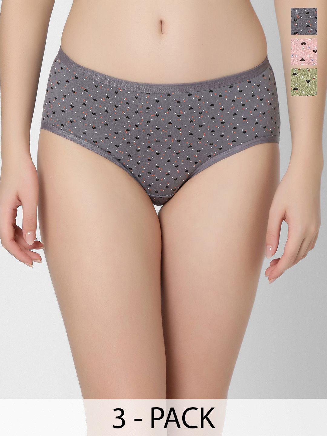 

Juliet Pack Of 3 Assorted Printed Cotton Ribbed Briefs 6890-3XL, Grey