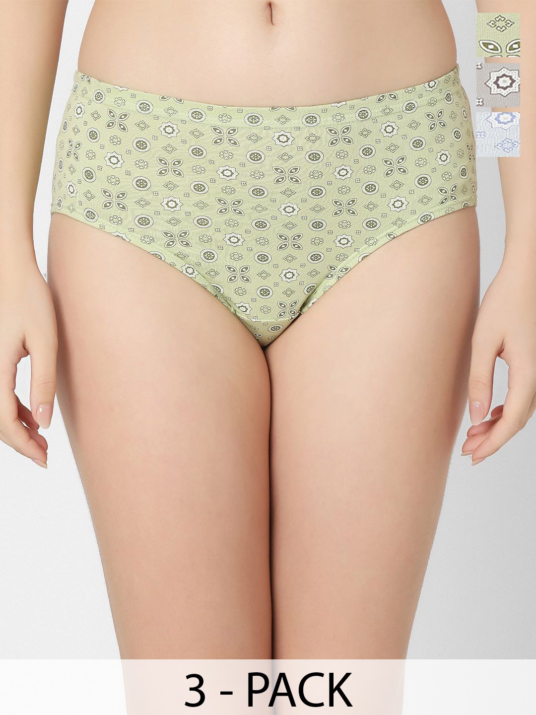 Juliet Pack Of 3 Cotton Low-Rise Hipster Briefs, Green