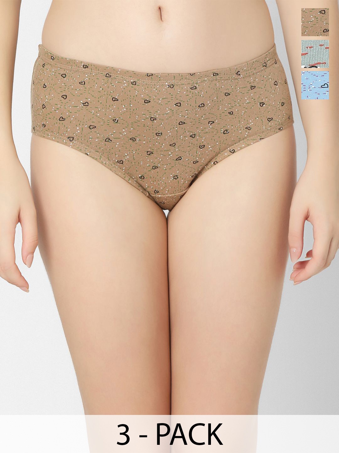 

Juliet Women Pack of 3 Cotton Printed Assorted Hipster Briefs, Brown
