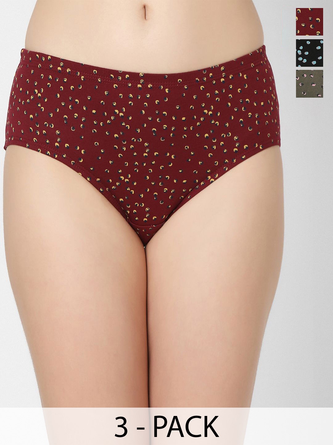 

Juliet Women Pack of 3 Mid Rise Cotton Printed Hipster Briefs, Maroon