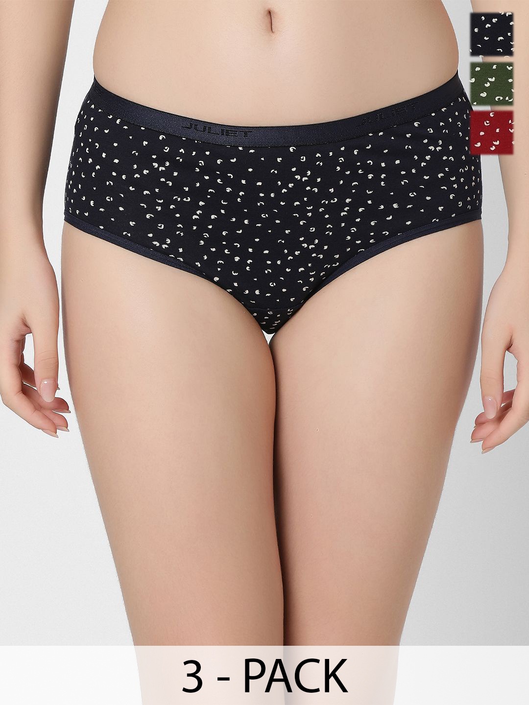 

Juliet Women Pack Of 3 Printed Cotton Assorted Briefs, Black