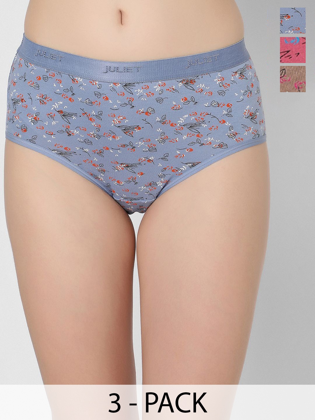 Juliet Women 3Pcs Cotton Hipster Briefs 6946-L, Blue