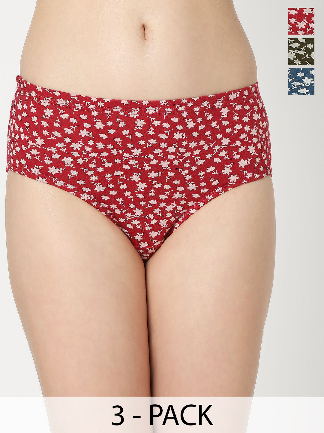 

Juliet Pack Of 3 Women Printed Cotton Assorted Briefs, Red
