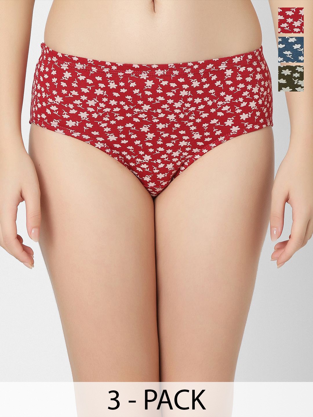 

Juliet Pack Of 3 Women Printed Cotton Hipster Briefs 6982-3XL, Red
