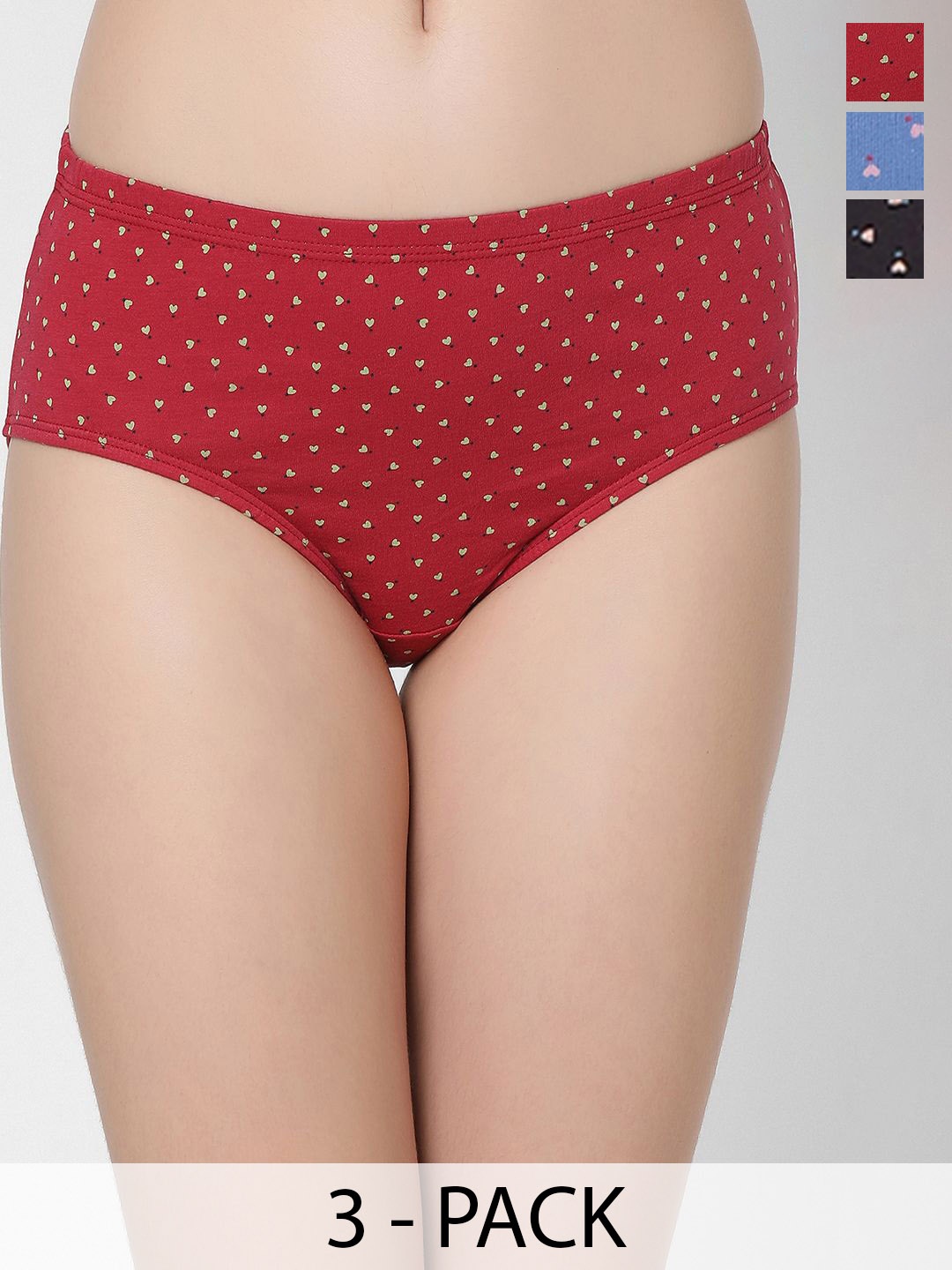 

Juliet Women Pack Of 3 Cotton Printed Hipster Briefs 6991-2XL, Red