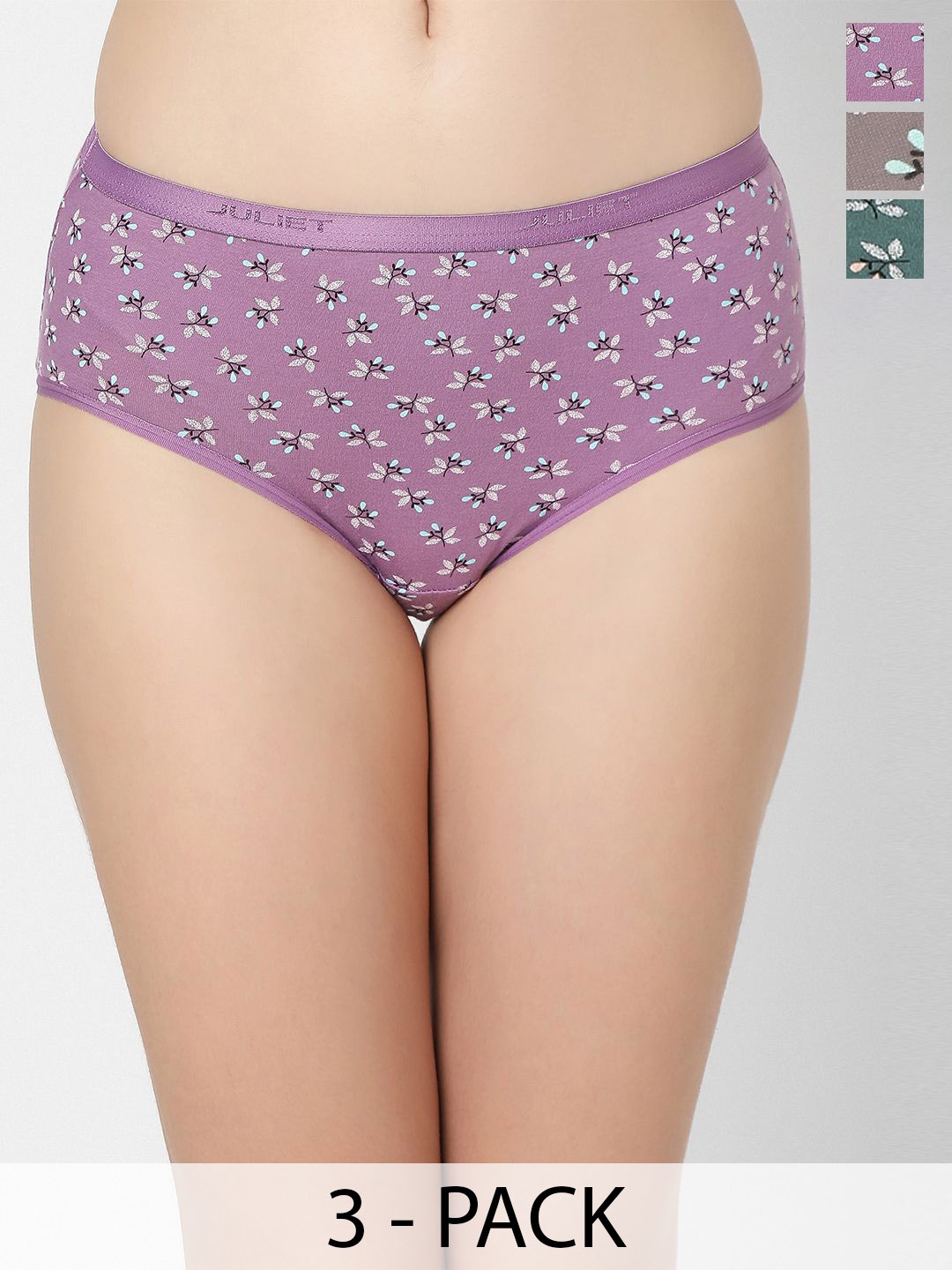 

Juliet Women Pack of 3 Mid Rise Cotton Printed Hipster Briefs, Purple