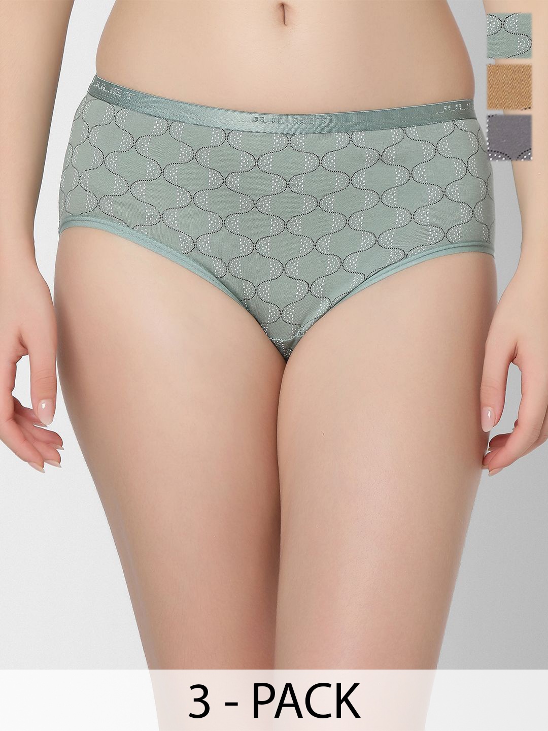 

Juliet Pack Of 3 Women Cotton Printed Hipster Briefs 6899-2XL, Green