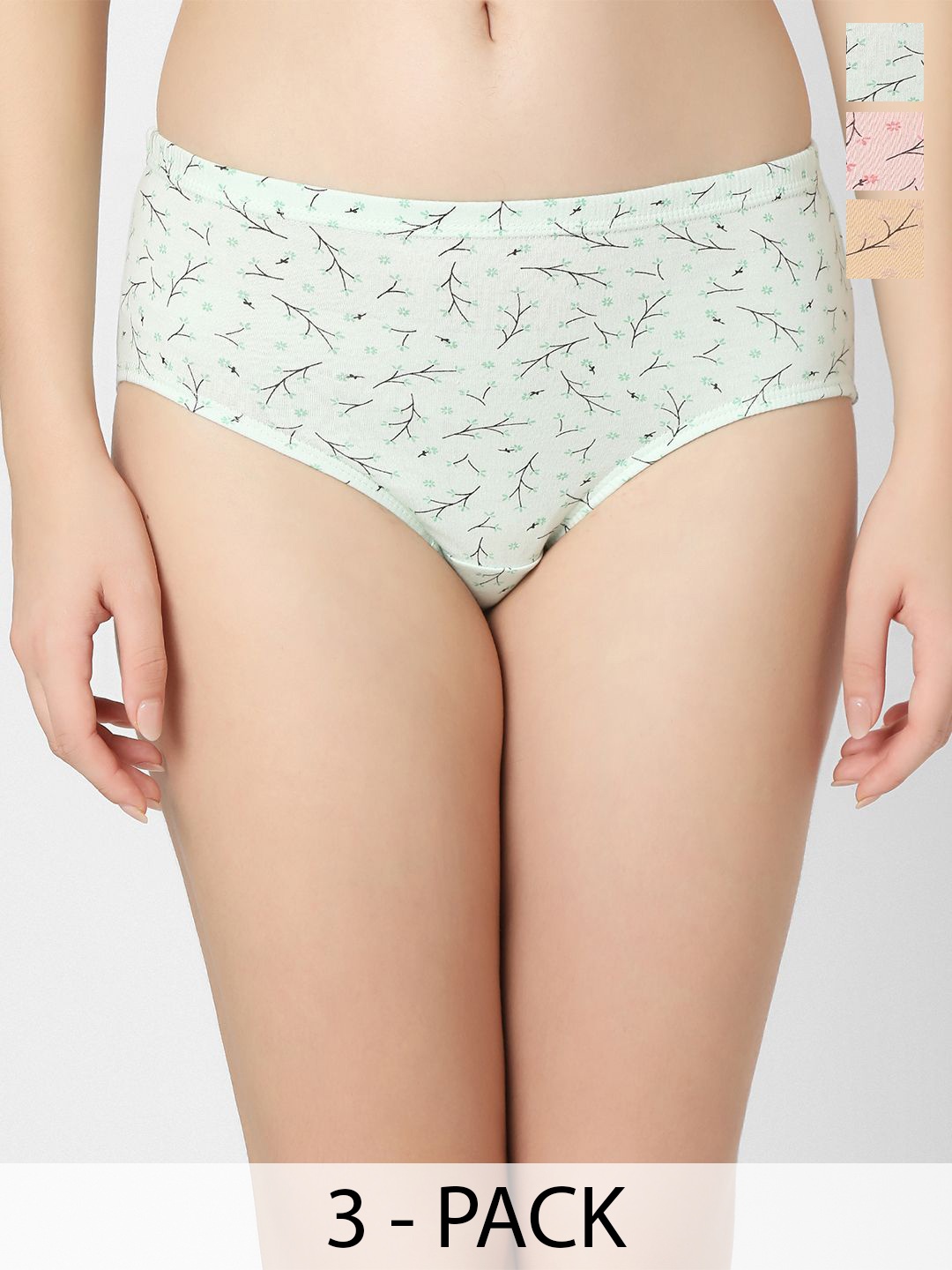 

Juliet Women Pack of 3 Mid Rise Cotton Printed Hipster Briefs 6940-2XL, Green