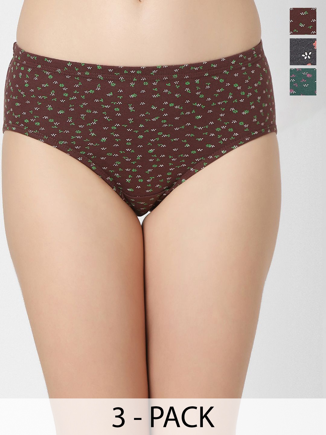 

Juliet Women Pack of 3 Mid Rise Cotton Printed Hipster Briefs, Brown