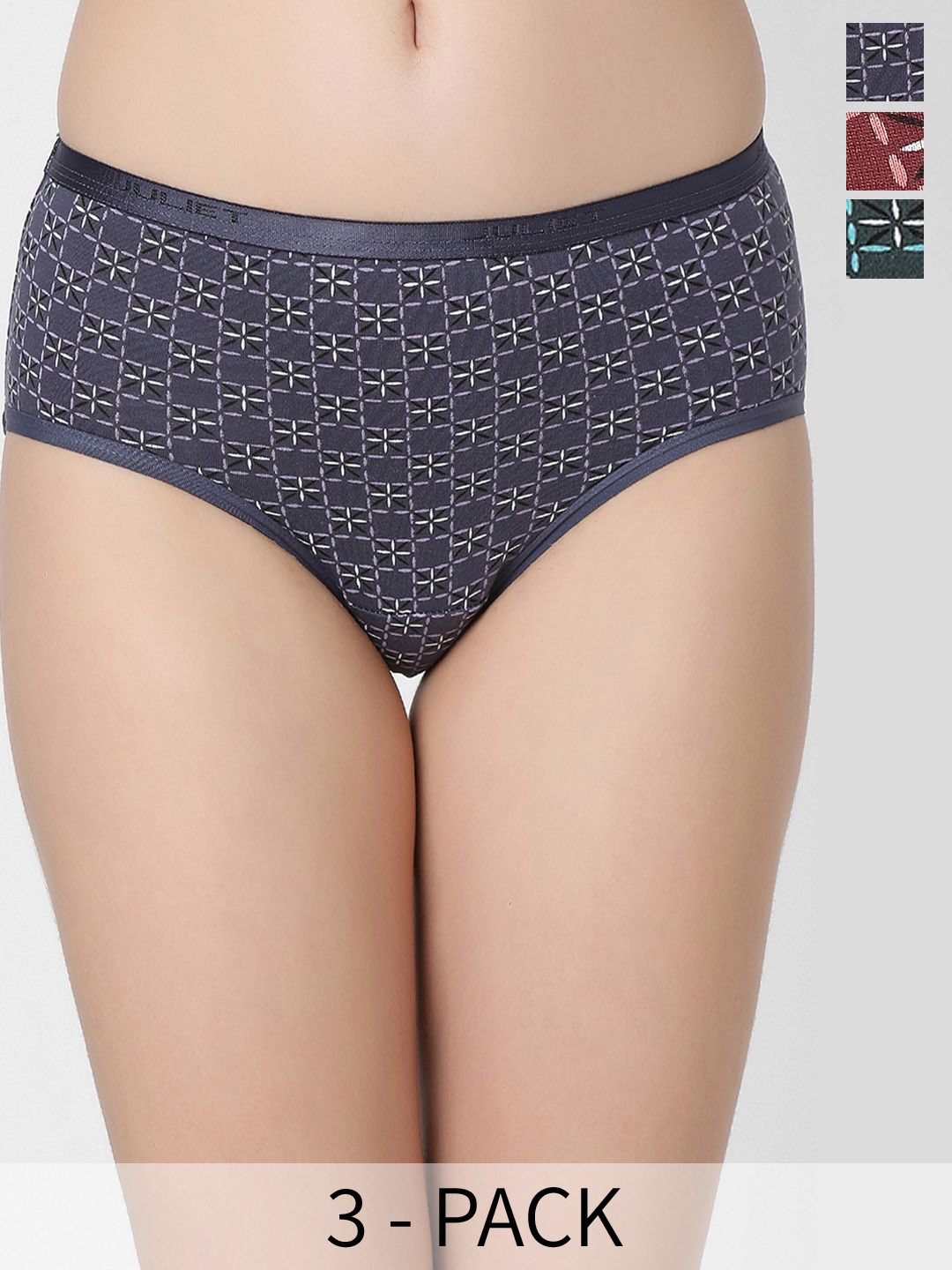 

Juliet Pack of 3 Mid Women Rise Cotton Printed Hipster Briefs 6897-4XL, Grey