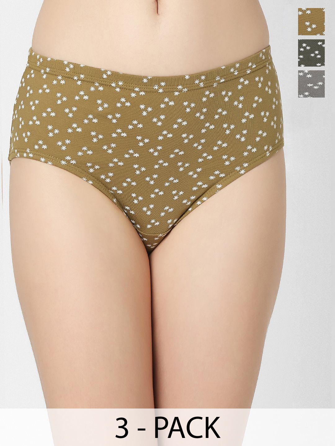 

Juliet Pack of 3 Mid Rise Cotton Printed Hipster Panties, Grey