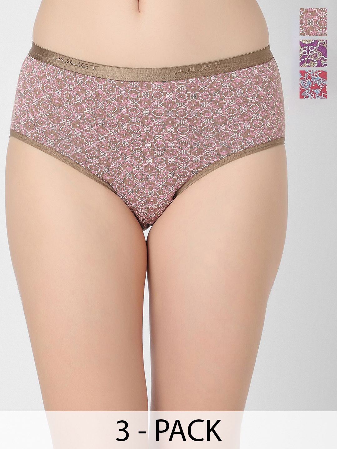 

Juliet Women Pack of 3 Cotton Hipster Briefs 6939-3XL, Brown