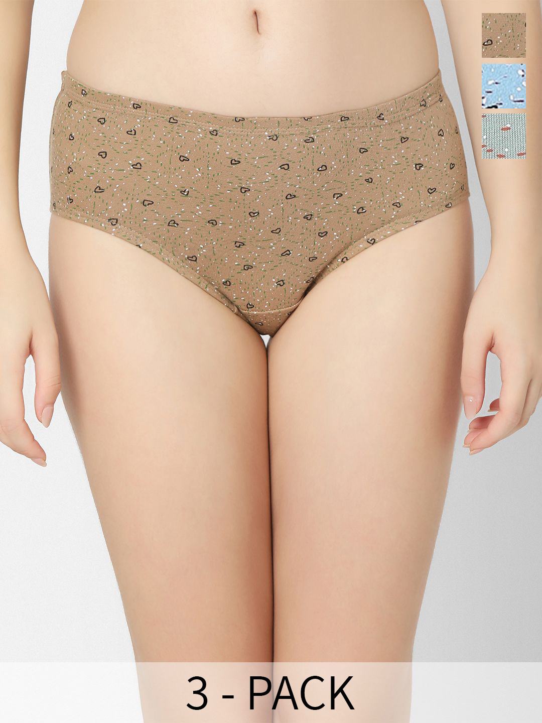 

Juliet Pack of 3 Women Low-Rise Cotton Printed Hipster Briefs 6967-2XL, Brown