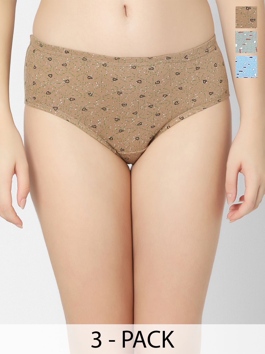 

Juliet Pack of 3 Low-Rise Cotton Printed Hipster Briefs 6967-M, Brown