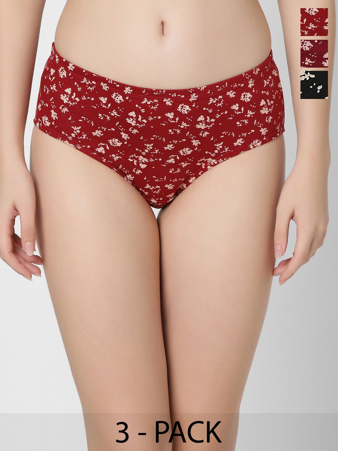 

Juliet Women Printed 3 Pcs Cotton Hipster Briefs 6980-4XL, Red