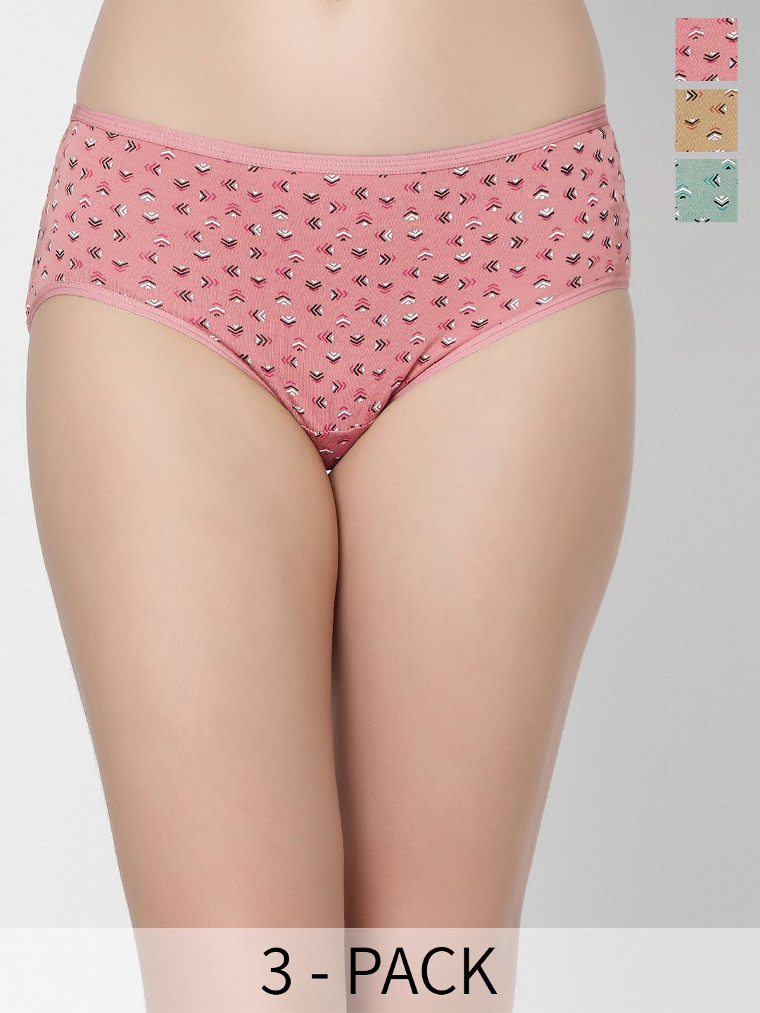 

Juliet Women Pack Of 3 Cotton Printed Assorted Hipster Briefs 6870-M, Green
