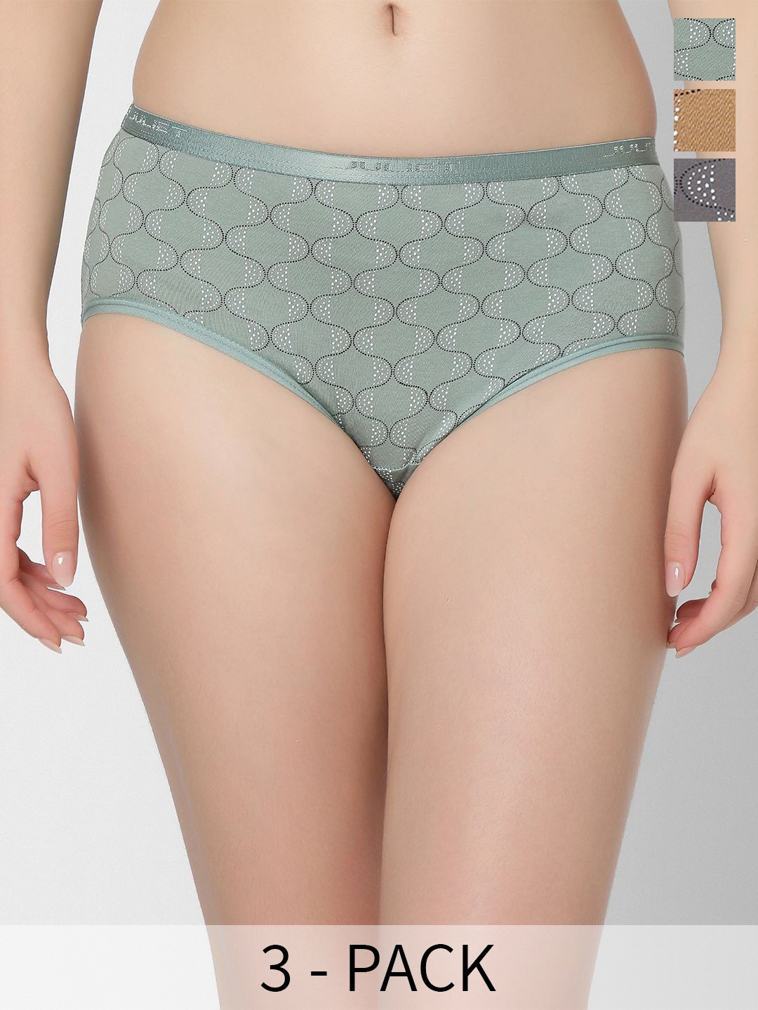 

Juliet Women Pack Of 3 Assorted Cotton Hipster Briefs, Green