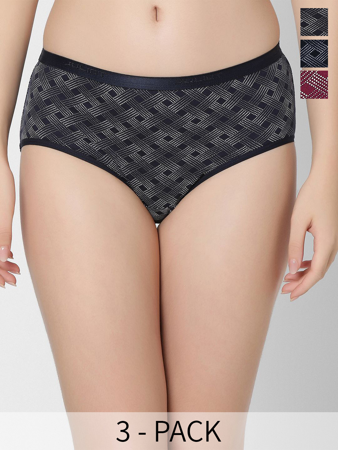 

Juliet Pack Of 3 Women Cotton Printed Low-Rise Hipster Briefs 6875-2XL, Pink