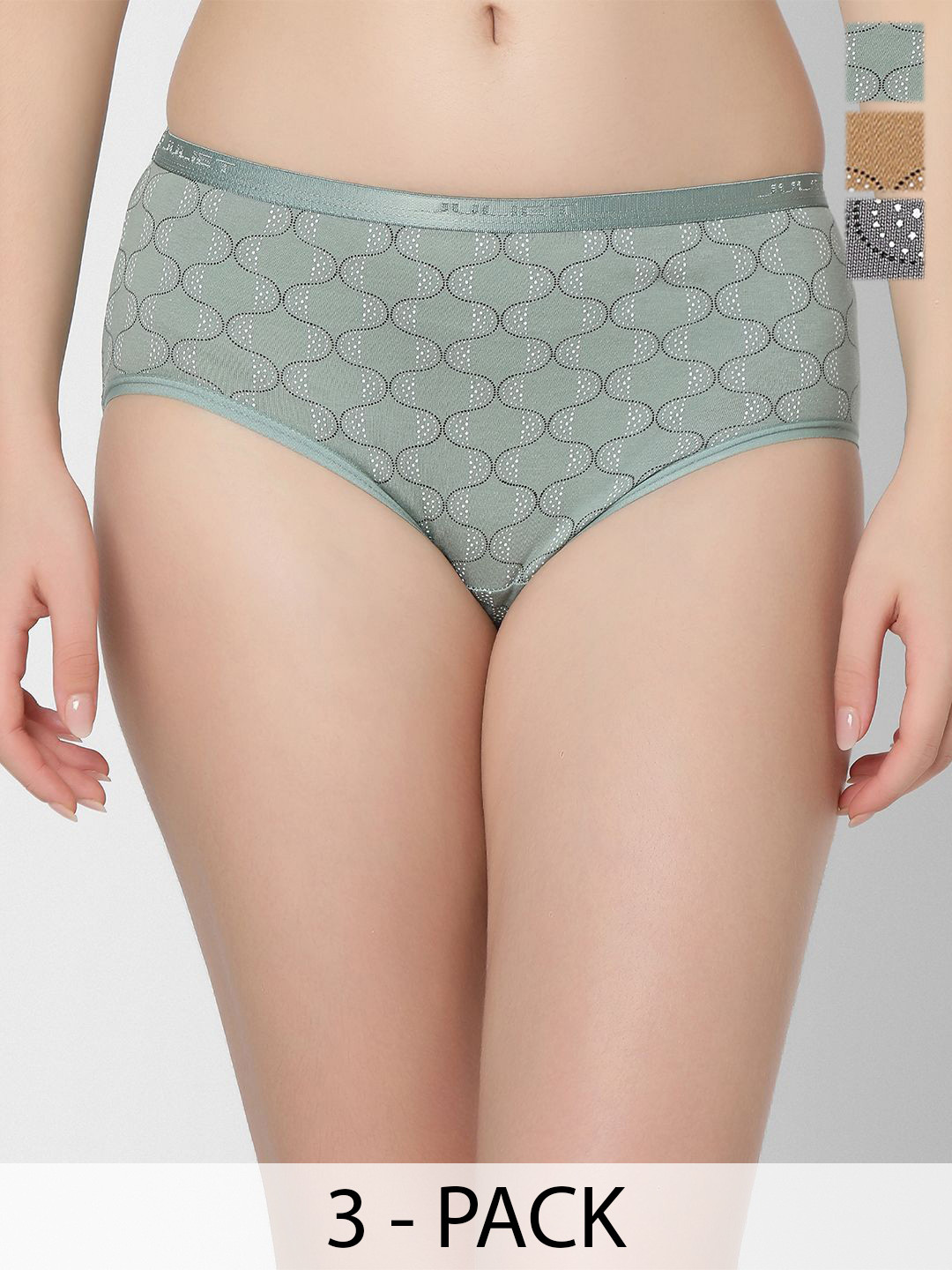 

Juliet Pack Of 3 Women Assorted Printed Cotton Hipster Briefs, Green