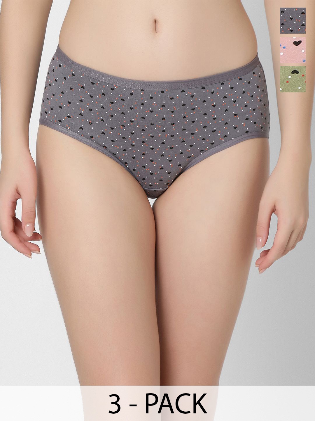 

Juliet Pack Of 3 Women Mid-Rise Cotton Hipster Briefs 6890-M, Grey