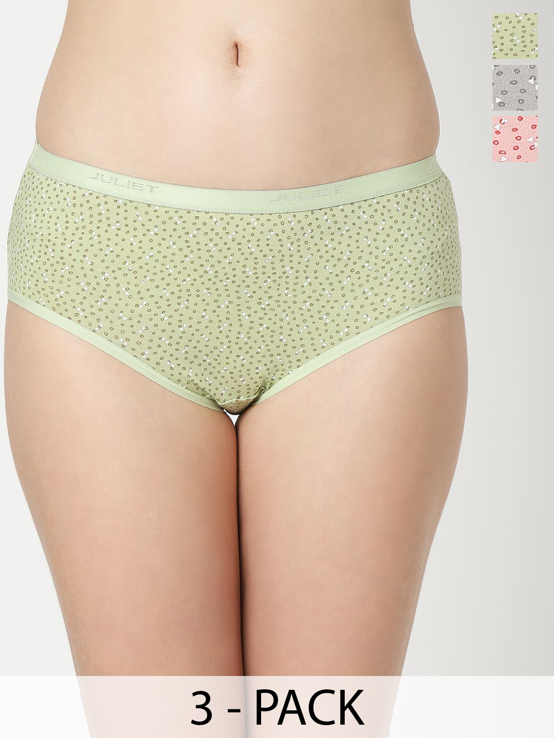 

Juliet Women Pack Of 3 Assorted Cotton Hipster Briefs, Green