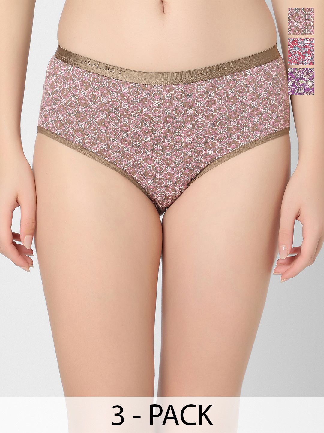 

Juliet Women Pack Of 3 Printed Assorted Cotton Hipster Briefs 6939-M, Mauve