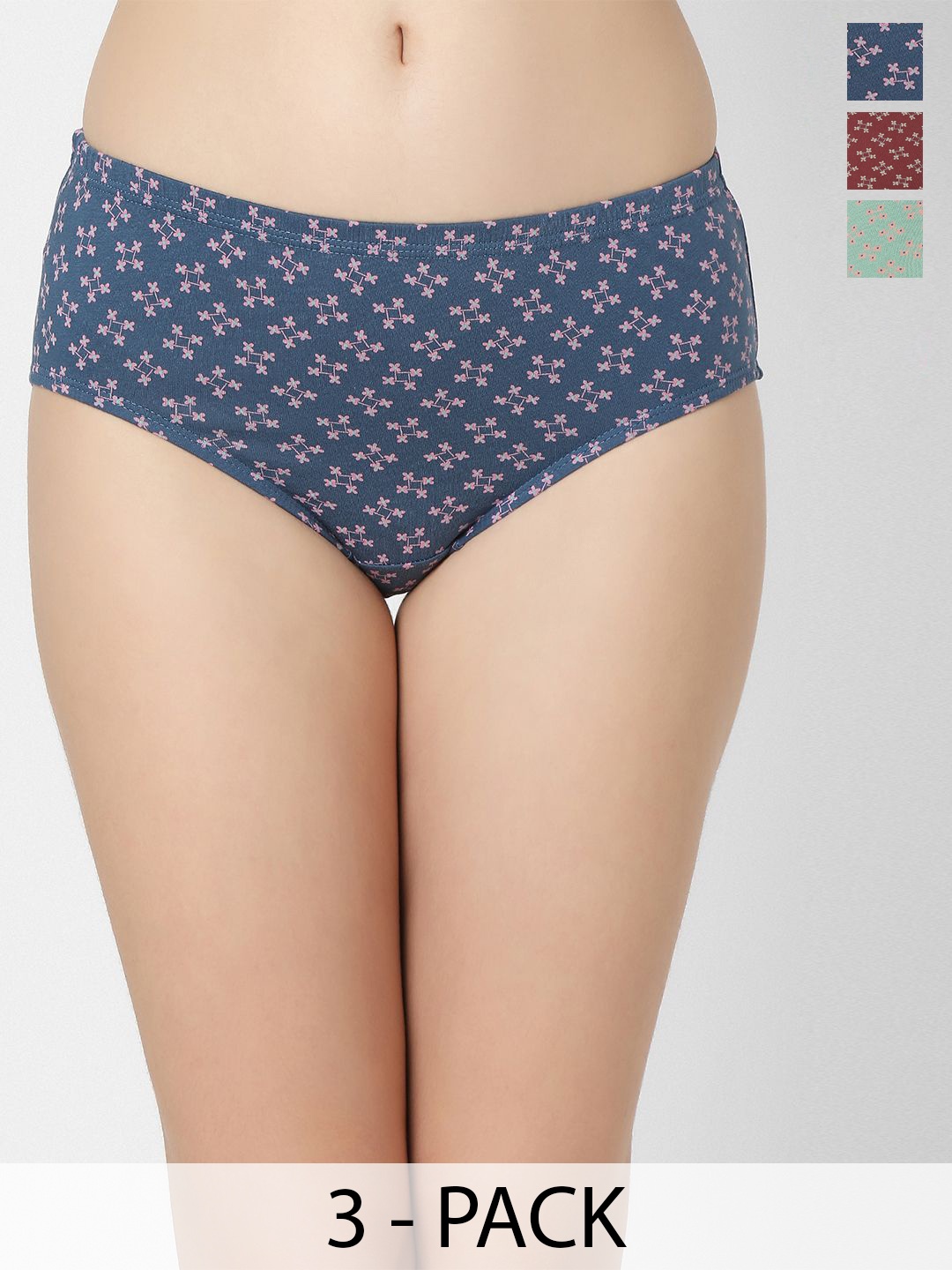 

Juliet Pack Of 3 Printed Women Cotton Hipster Briefs 6968-2XL, Blue