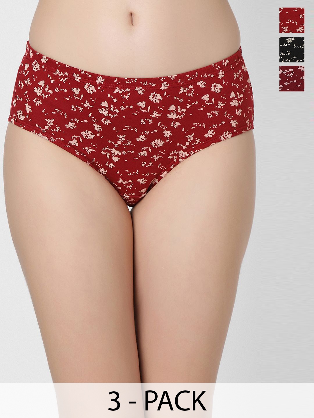 Juliet Pack Of 3 Low-Rise Cotton Hipster Briefs 6980-3XL, Burgundy