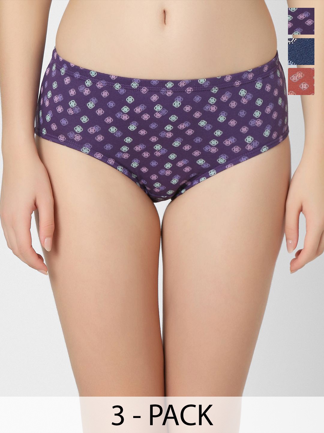 

Juliet Pack Of 3 Printed Cotton Hipster Briefs 6974-3XL, Violet