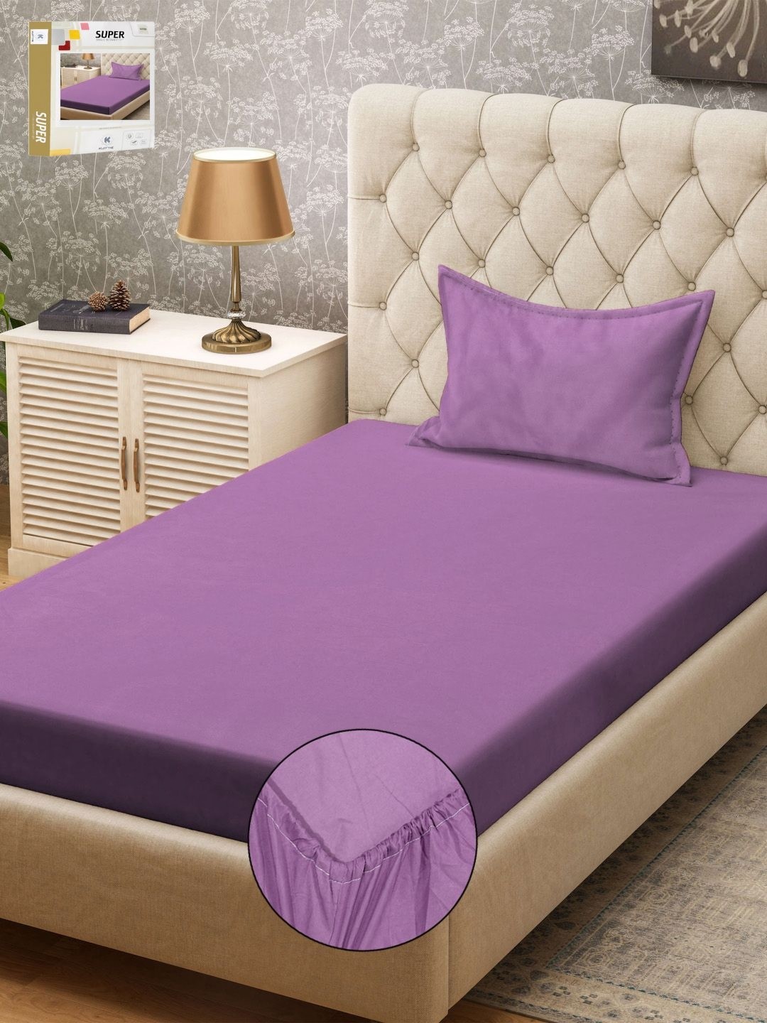 

KLOTTHE Purple 300 TC Fitted Single Bedsheet With 1 Pillow Cover
