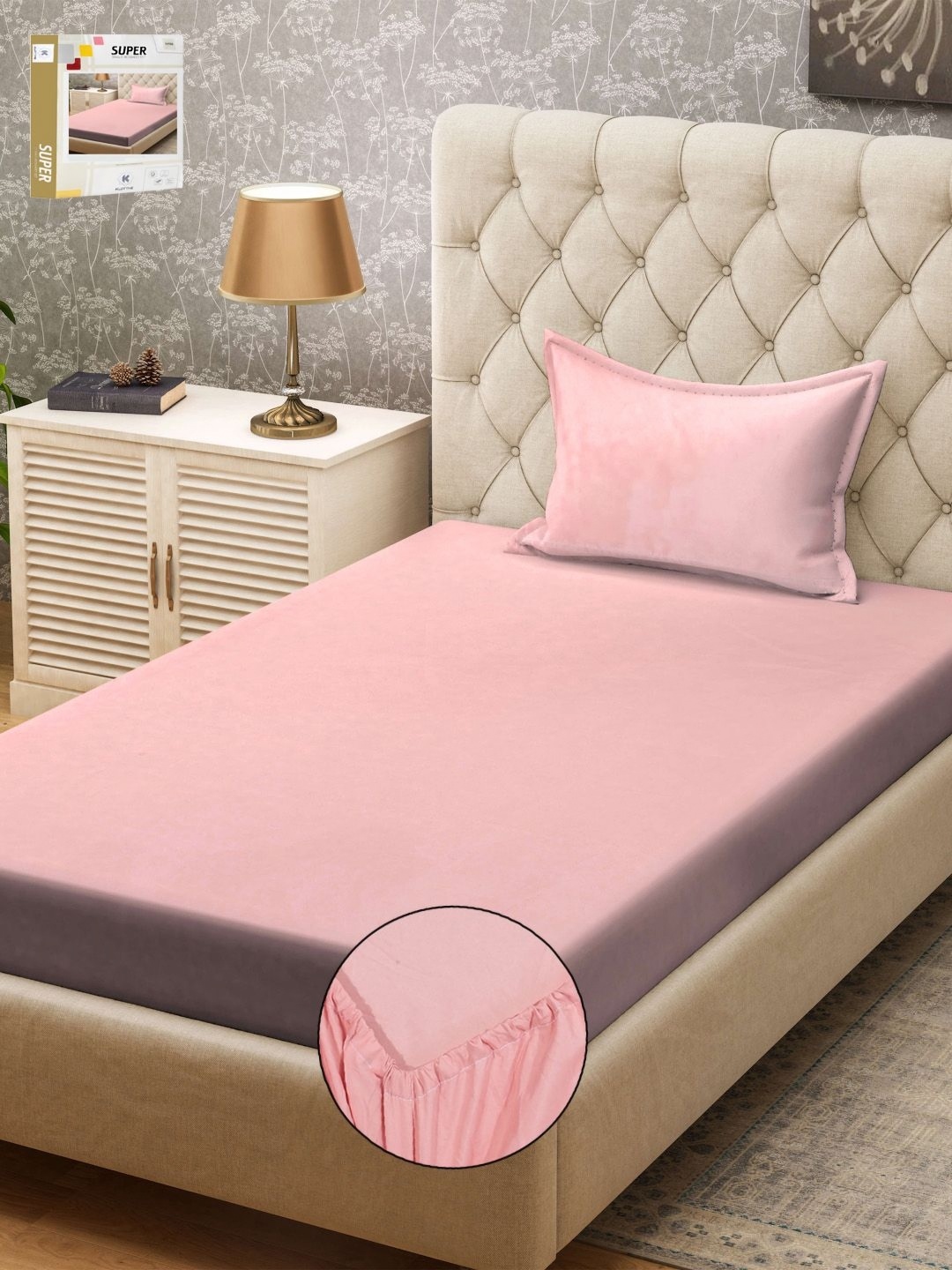 

KLOTTHE Pink Fitted 300TC Single Bedsheet & Pillow Covers