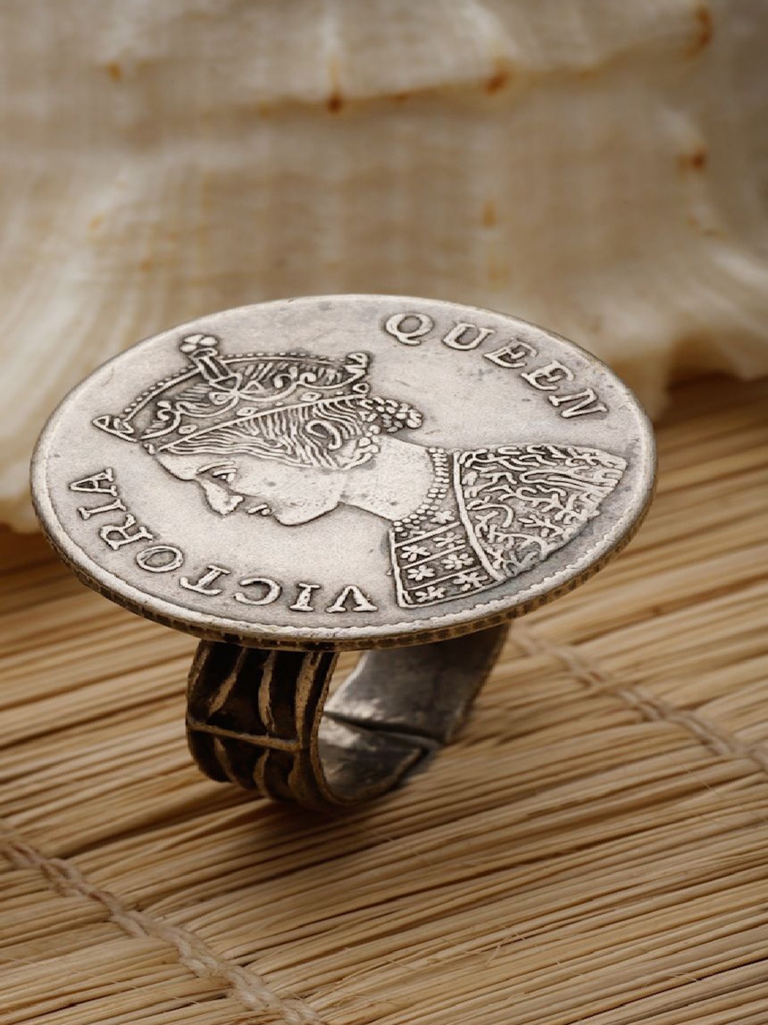 

Sanjog German Silver-Plated Victoria Queen Adjustable Antique Finger Ring