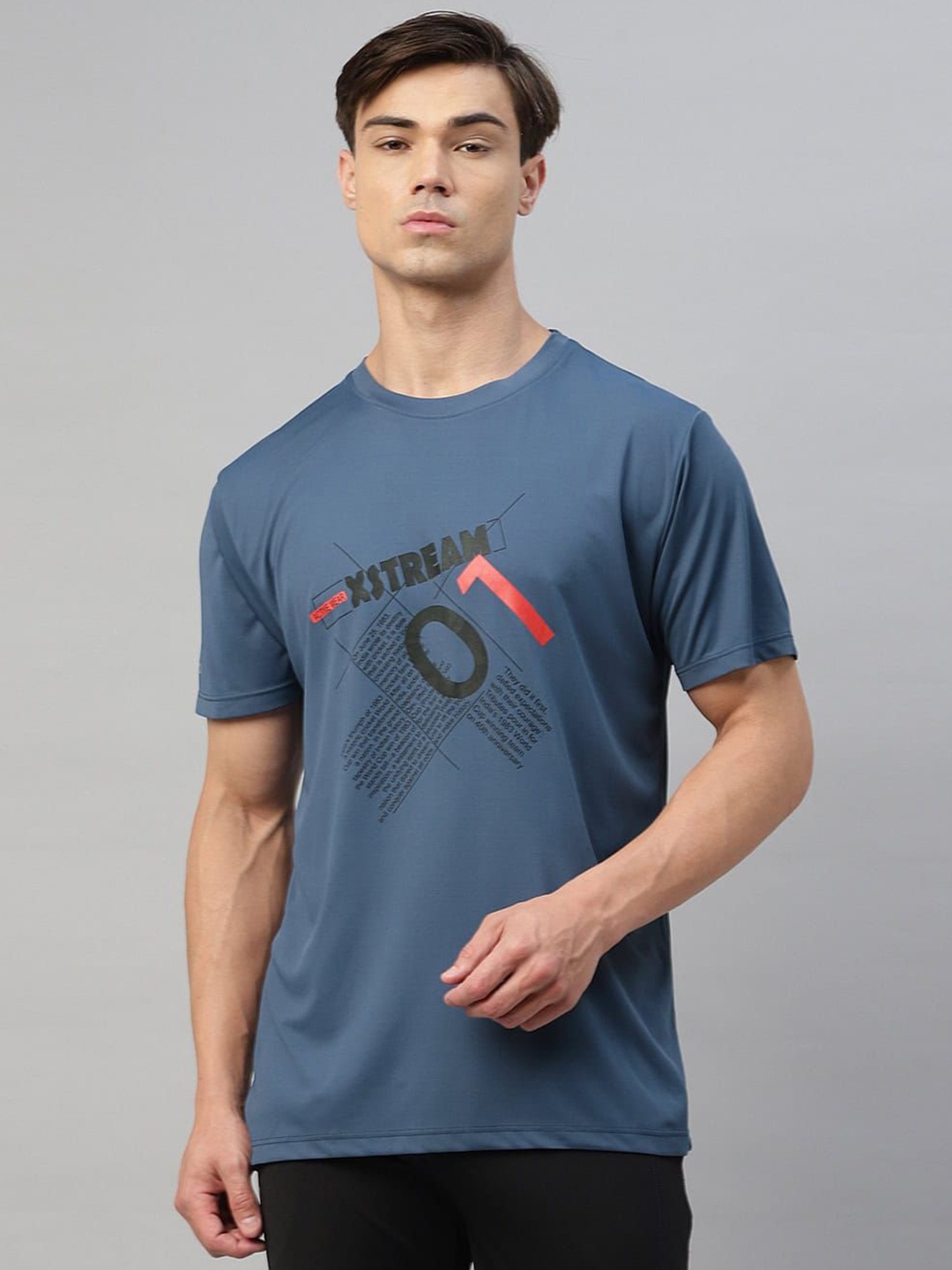 

DIDA Men Quick Dry Regular fit Active Multi Sports Round Neck Printed T shirt, Blue