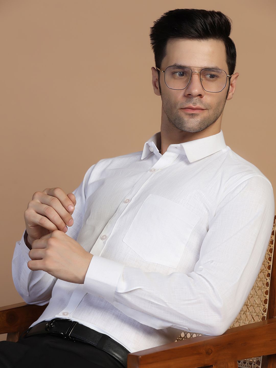 

TAHVO Men Cotton Comfort Opaque Casual Shirt, White