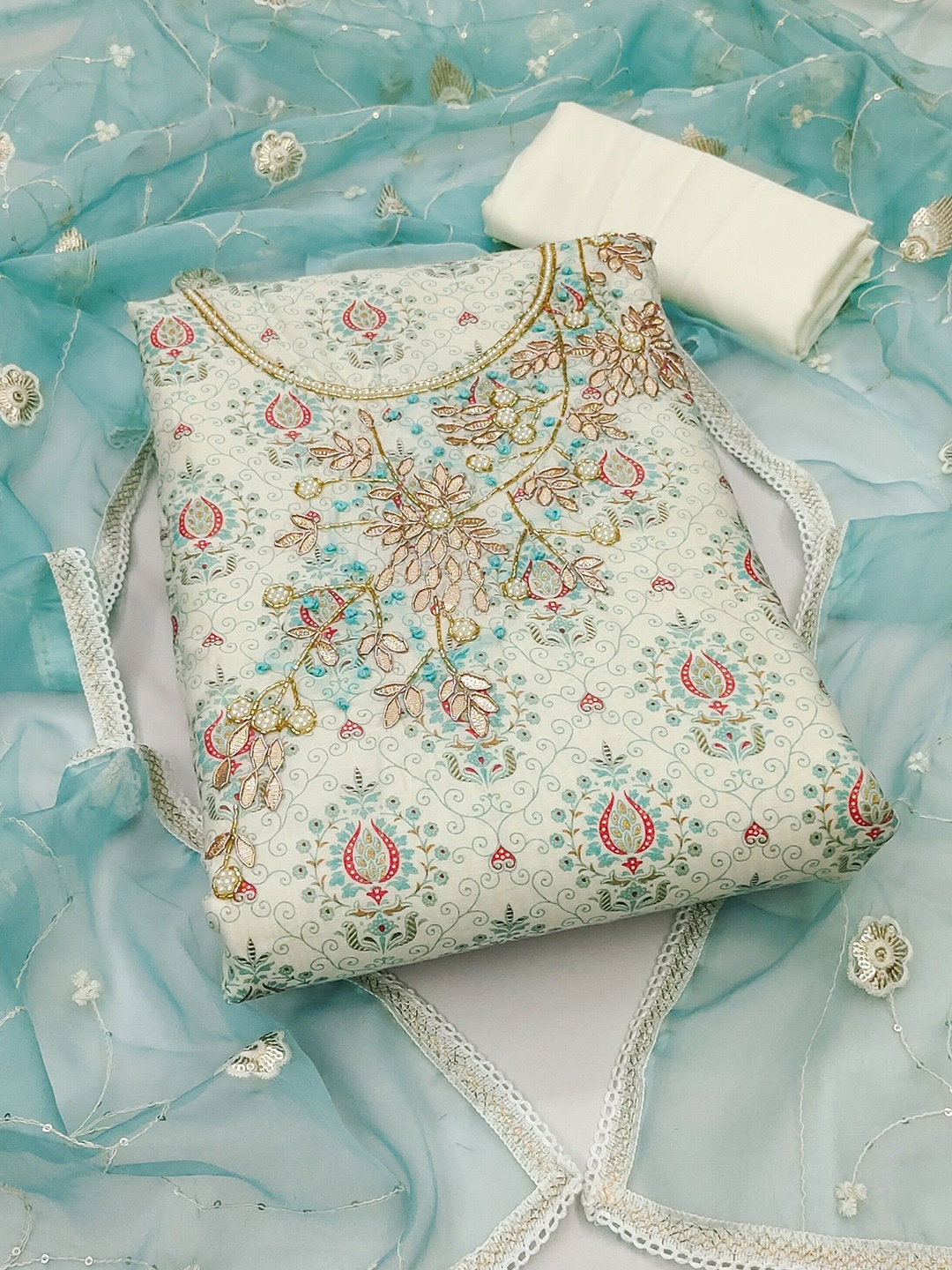 

MAHALASA Unstitched Dress Material, Turquoise blue