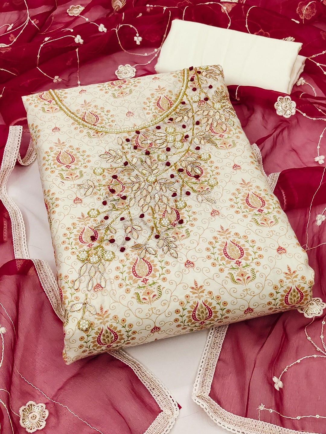 

MAHALASA Unstitched Dress Material, Off white