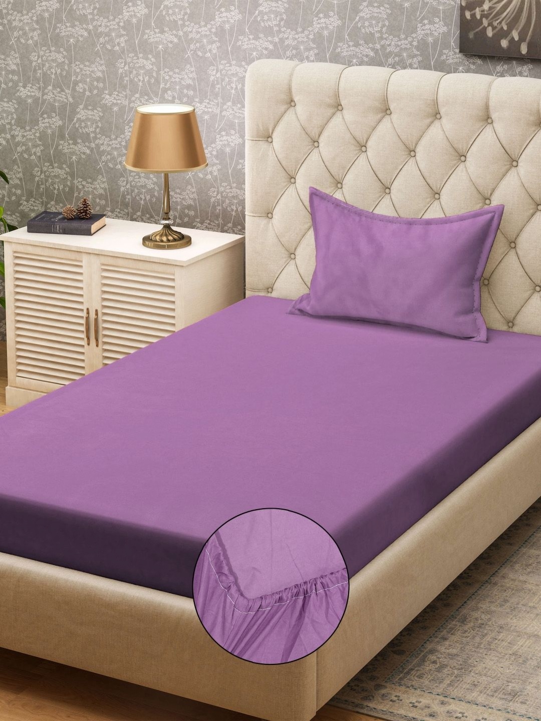 

KLOTTHE Purple 300 TC Fitted Single Bedsheet & Pillow Covers