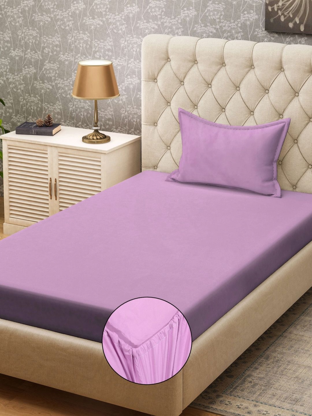 

KLOTTHE Purple 300TC Fitted Single Bedsheet With 1 Pillow Cover