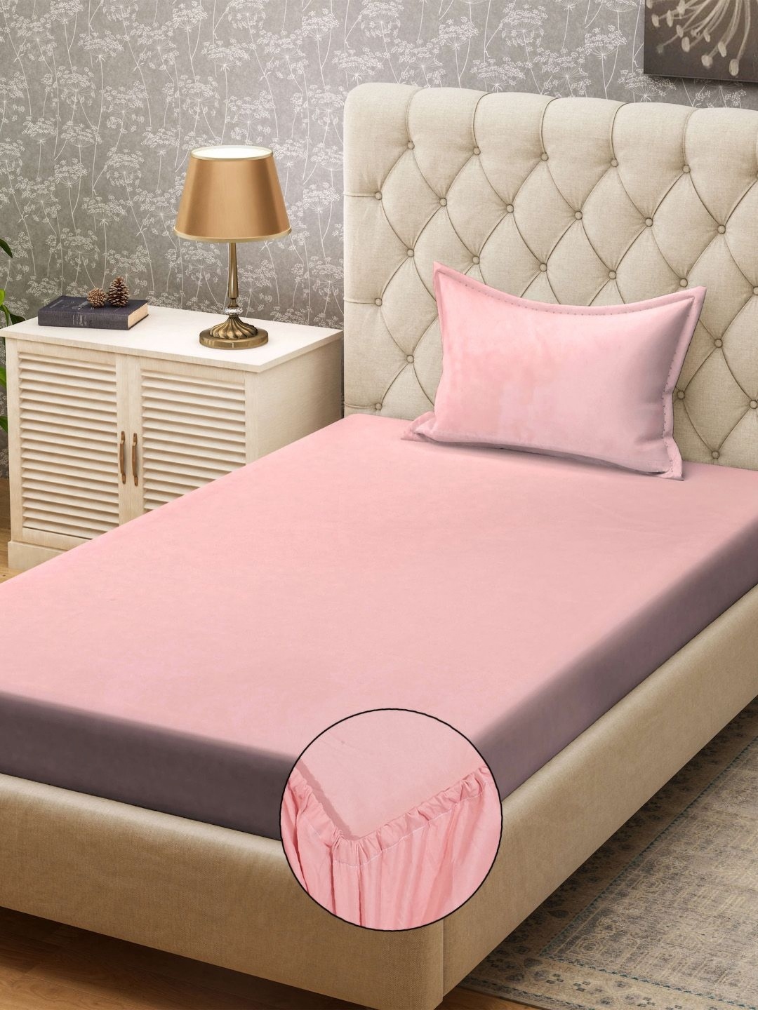 

KLOTTHE Pink Fitted 300TC Single Bedsheet & 1 Pillow Cover