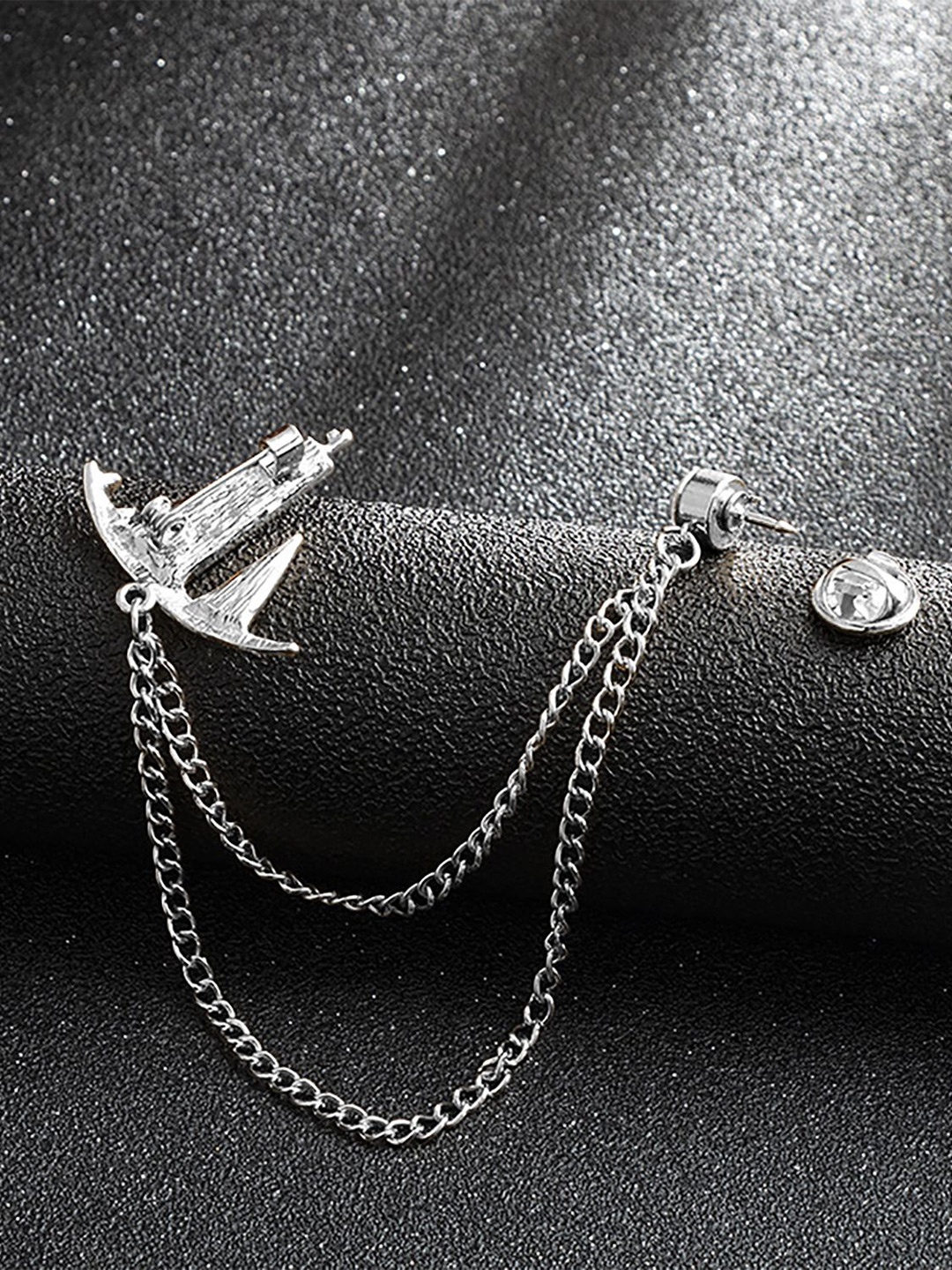 

SYGA Men Crystal Chain Lapel Pin Brooch, Silver