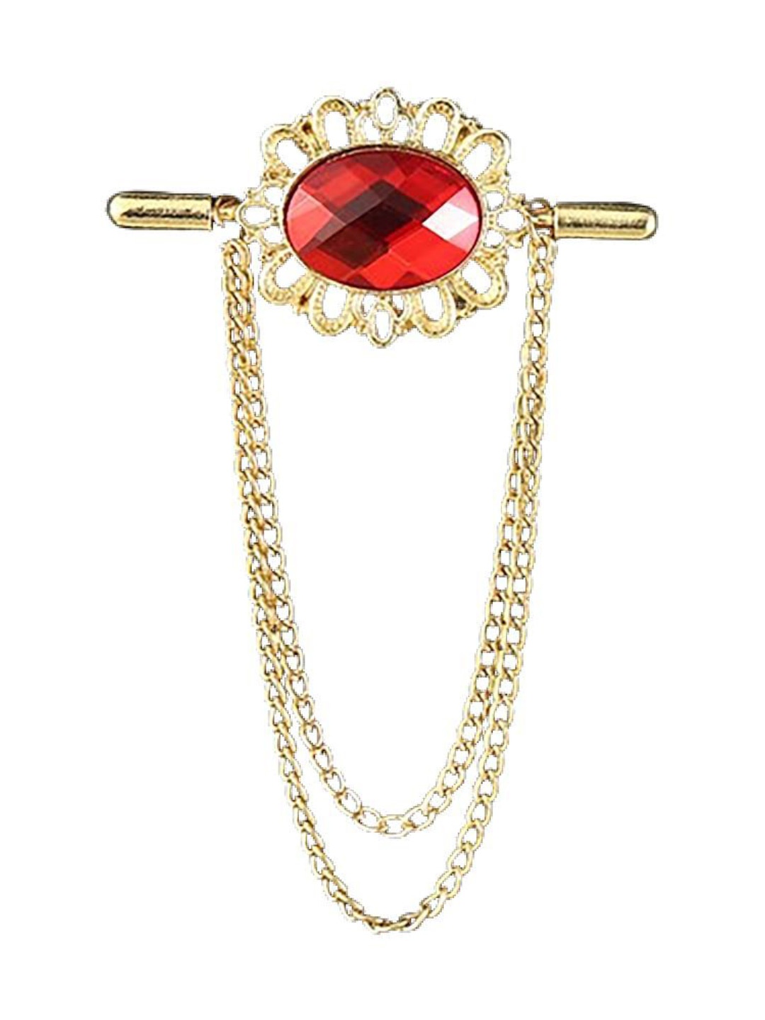 

SYGA Men Stone Studded Lapel Pin Chain Tassel Brooch, Gold