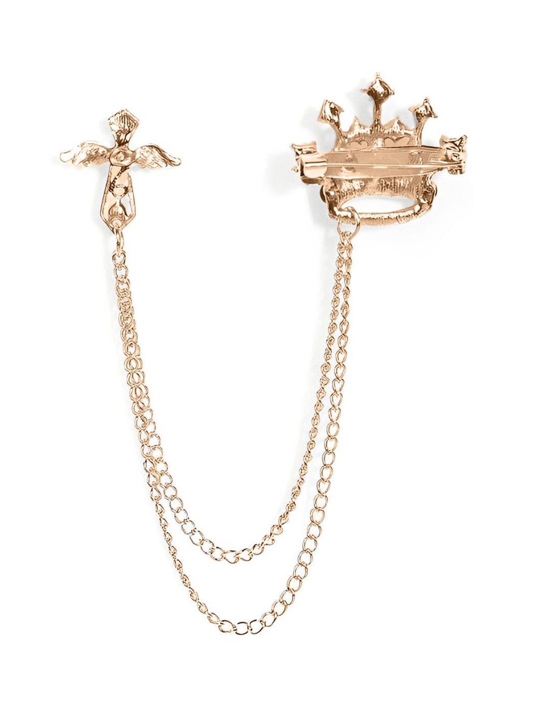 

SYGA Men Stone Studded Crown Suit Shirt Stud Lapel Pin Chain Tassel Brooch, Gold